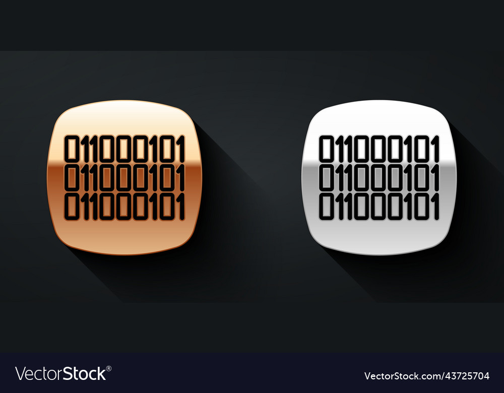 Gold and silver binary code icon isolated on black Vector Image Gold and silver binary code icon isolated on black