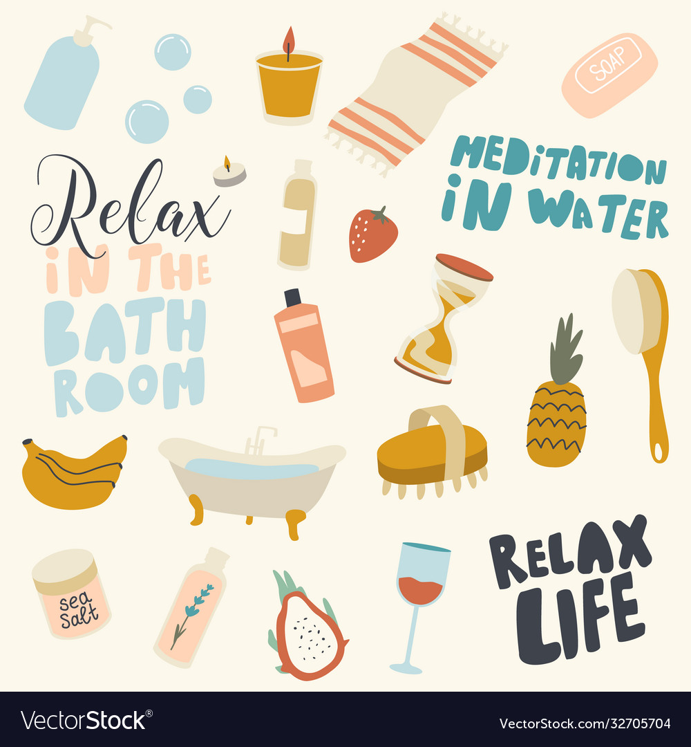 Icons set relax in bathroom themed background vector image Icons set relax in bathroom themed background