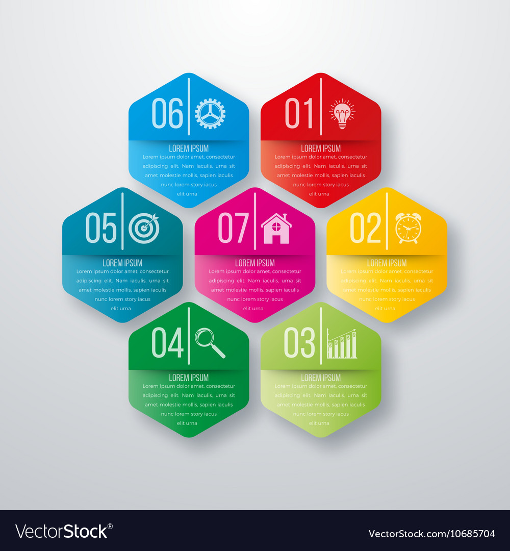 Infographics seven hexagons Royalty Free Vector Image