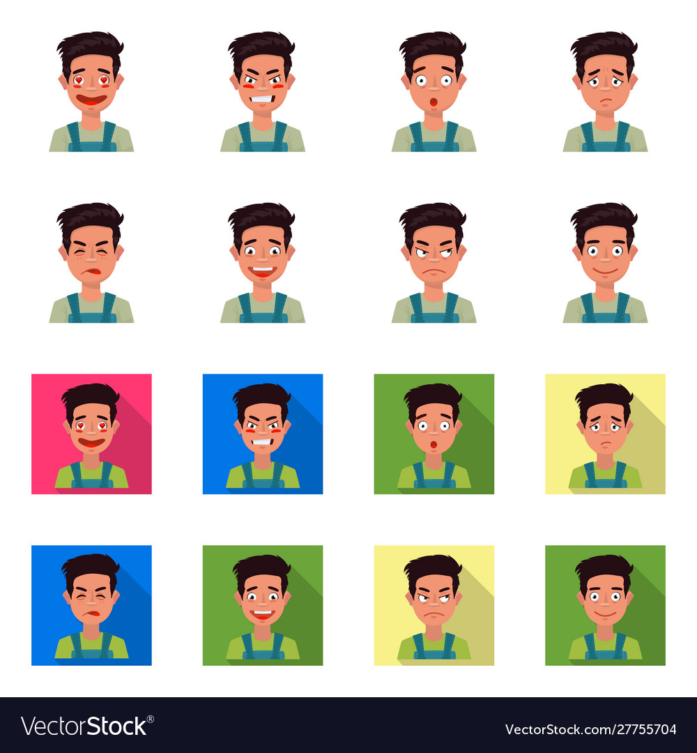 Isolated object face and boy symbol collection vector image Isolated object face and boy symbol collection