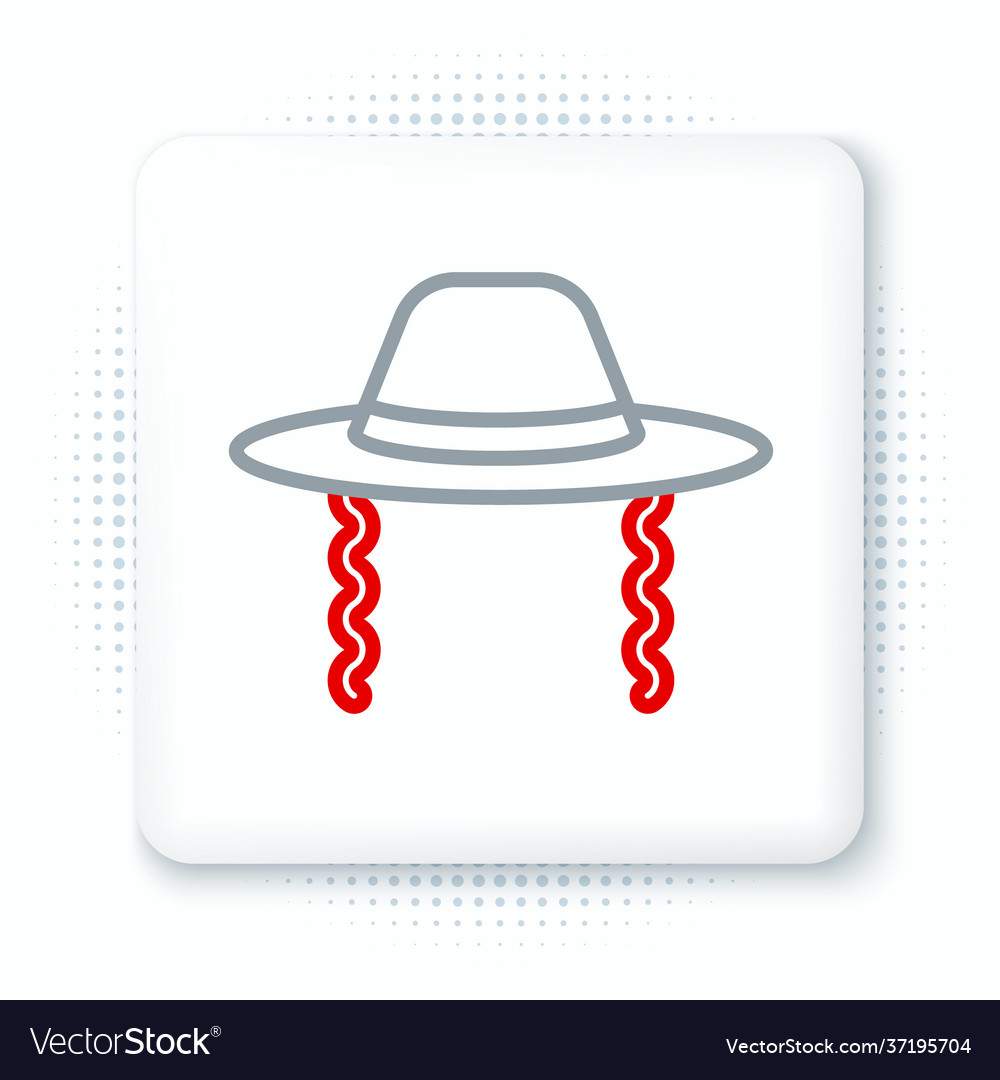 Line orthodox jewish hat with sidelocks icon