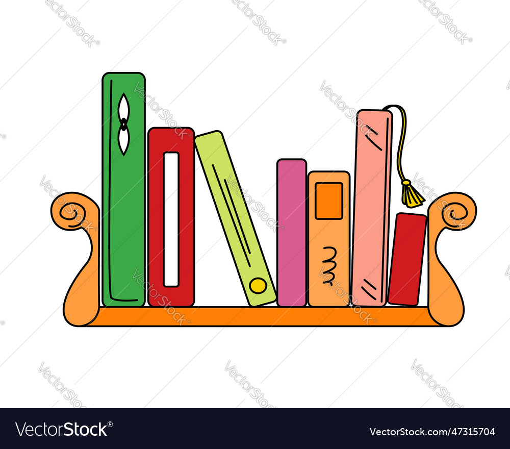Neat bookshelf with various colorful books doodle