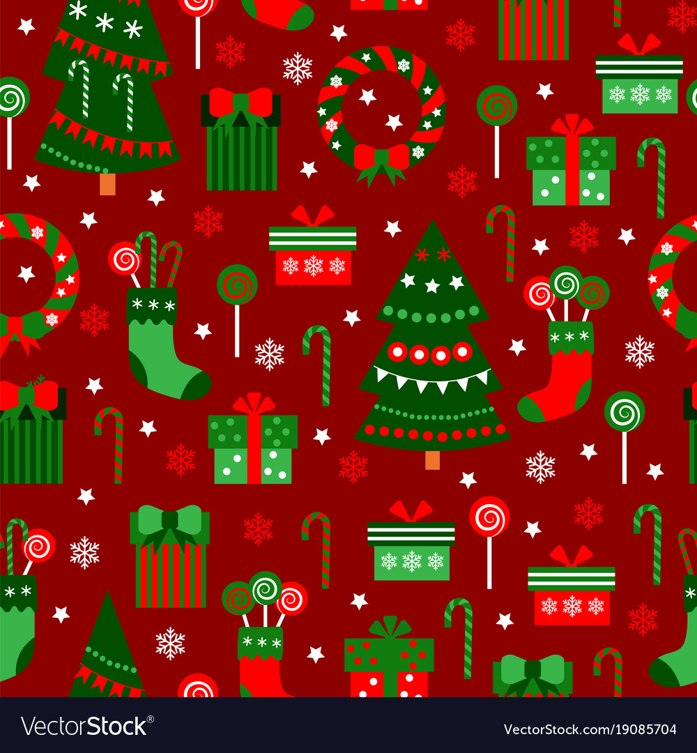 New Year Red Tile Pattern Merry Christmas Flat Vector Image Merry Christmas Flat Vector Image