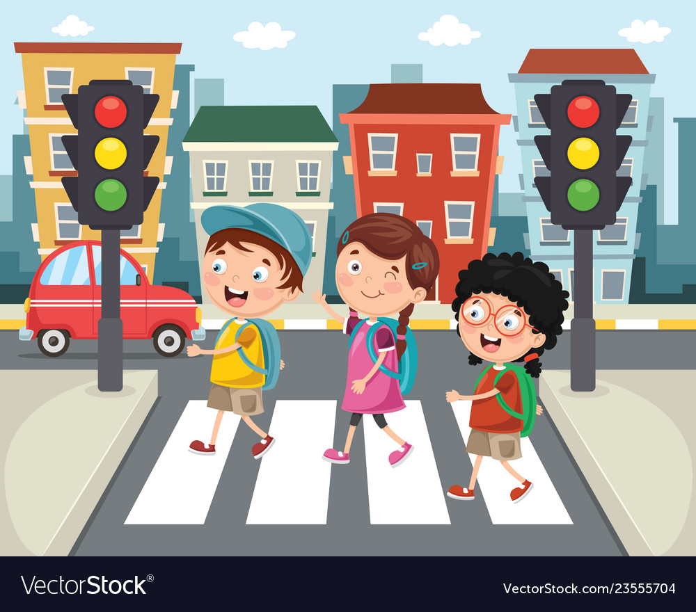 Of kids walking across crosswa Royalty Free Vector Image