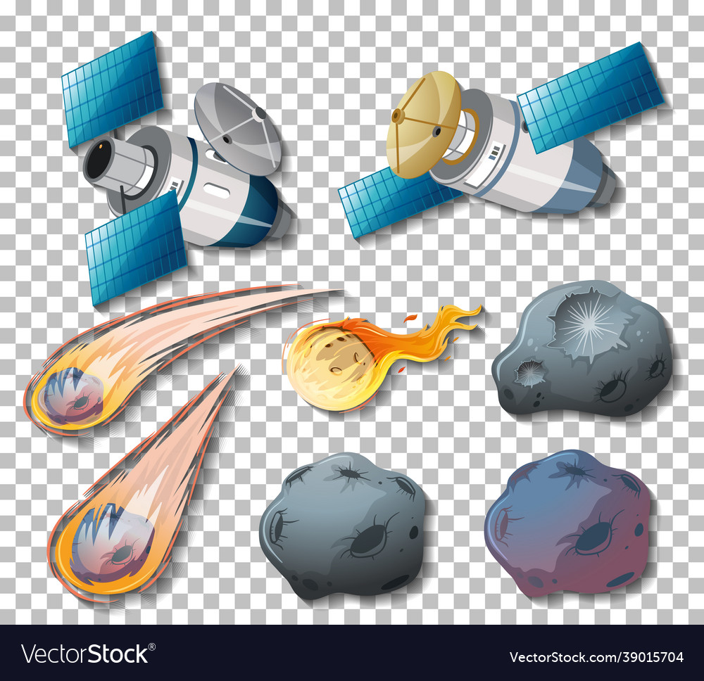 Space objects satellite and asteroids vector image Space objects satellite and asteroids
