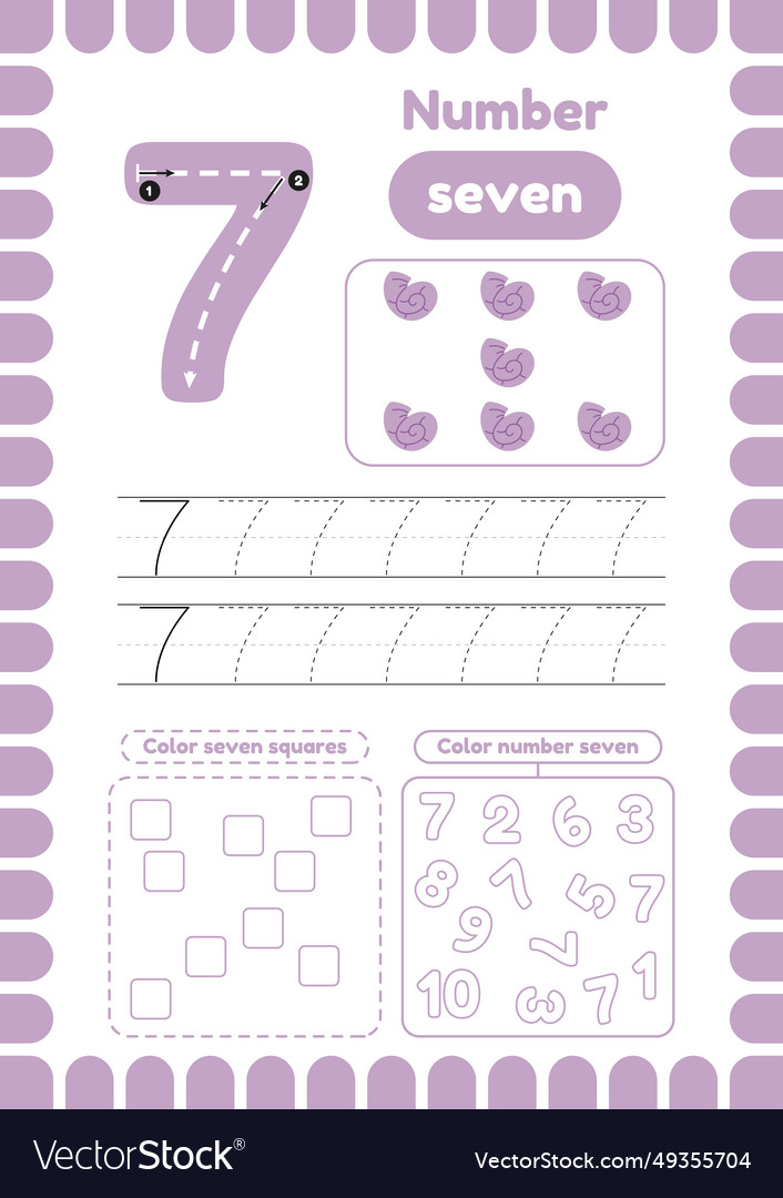 Trace number seven activity page with many Vector Image