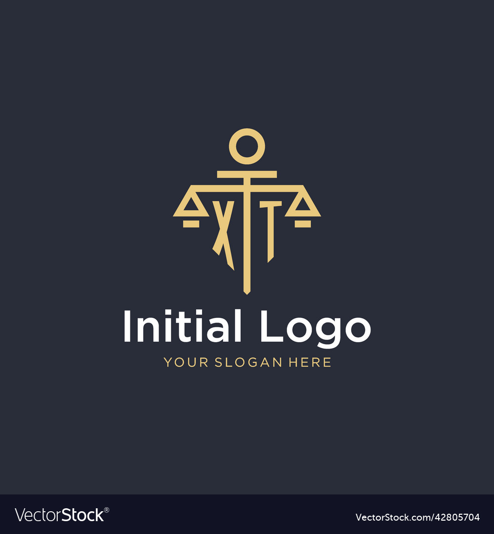 Xt initial monogram logo with scale and pillar