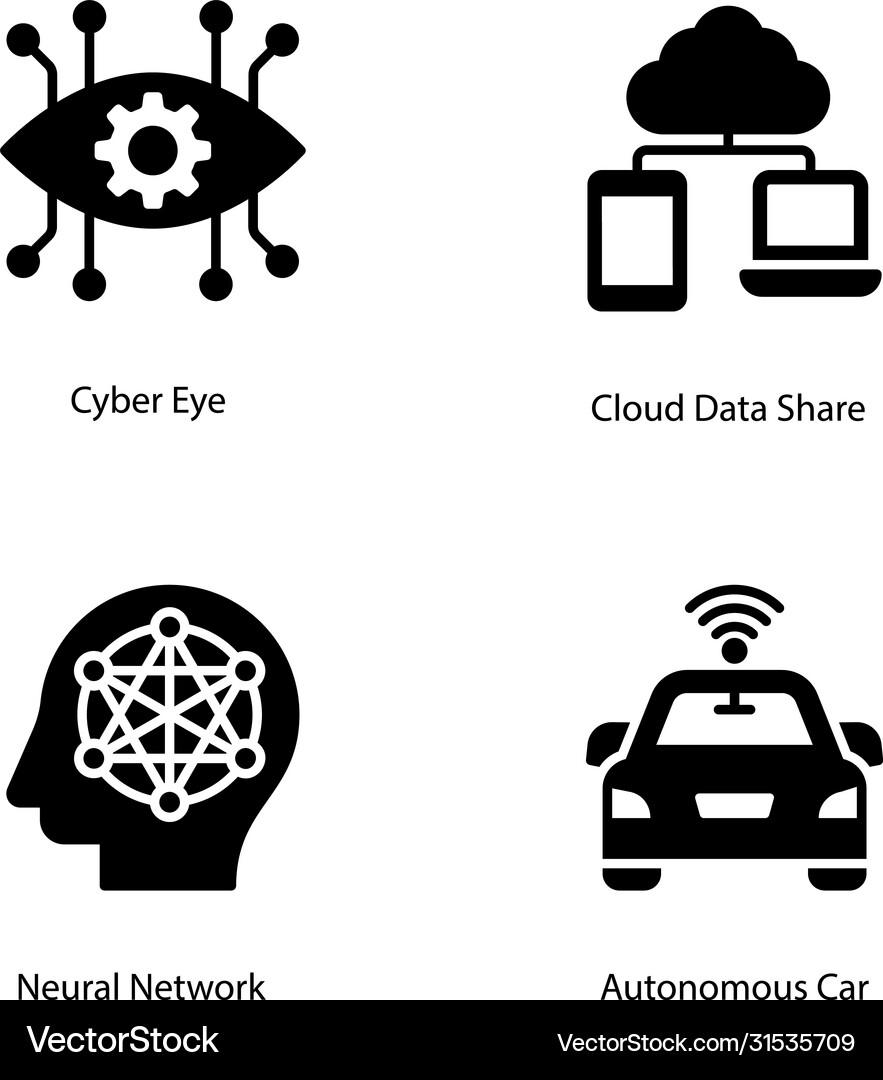 Artificial intelligence solid set Royalty Free Vector Image