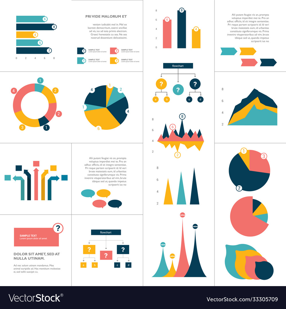 Big set flat infographics elements chart graph