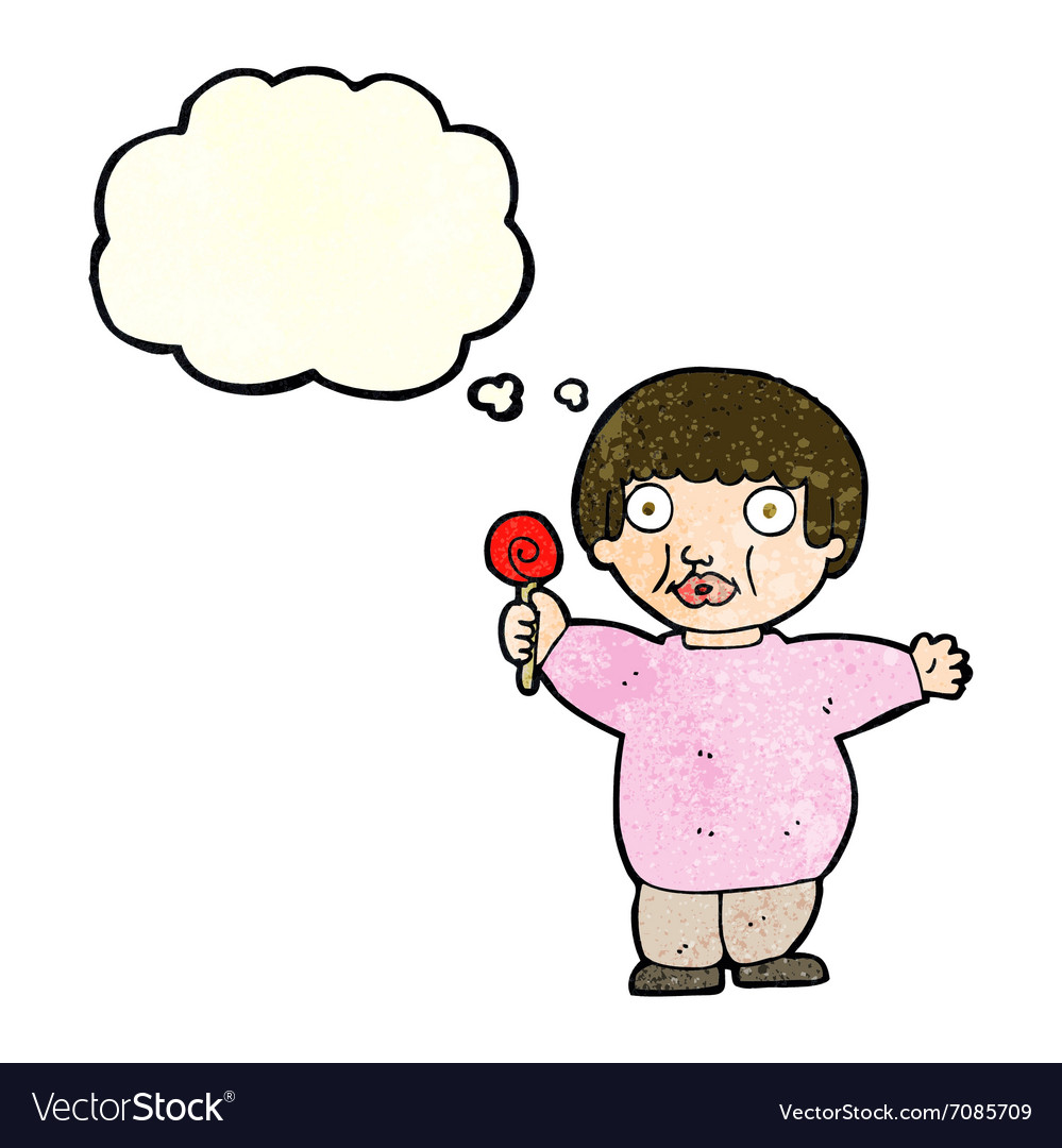 Cartoon fat child with thought bubble Royalty Free Vector Cartoon fat child with thought bubble Royalty Free Vector