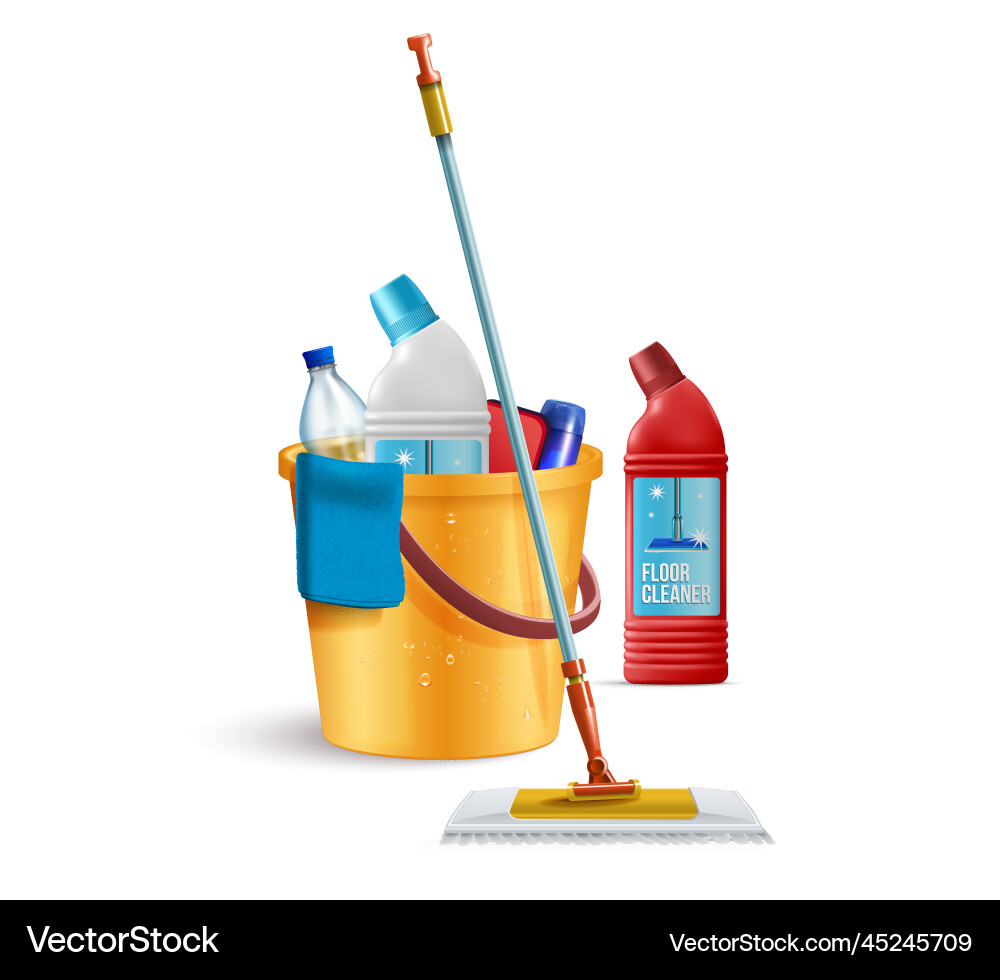 Cleaning supplies realistic composition Royalty Free Vector