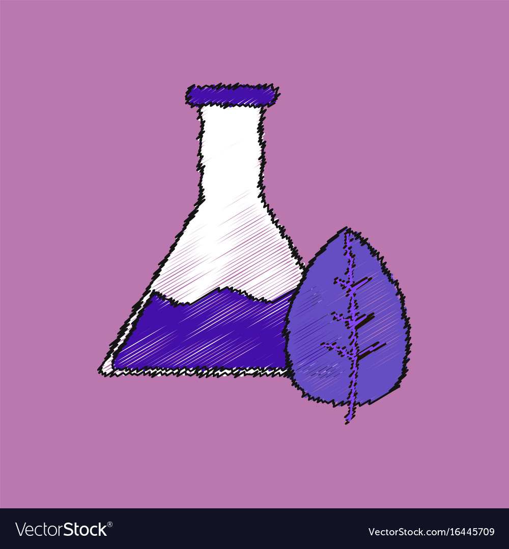 Flache Schattierung Stil Ikone Laborkolben mit Blatt Vector Image Flache Schattierung Stil Ikone Laborkolben mit Blatt