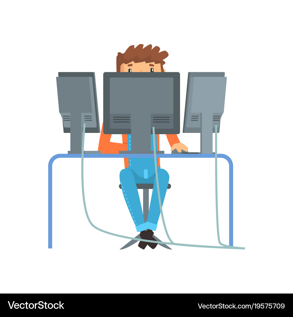 IT Administrator Working at Desk Royalty Free Vector Image