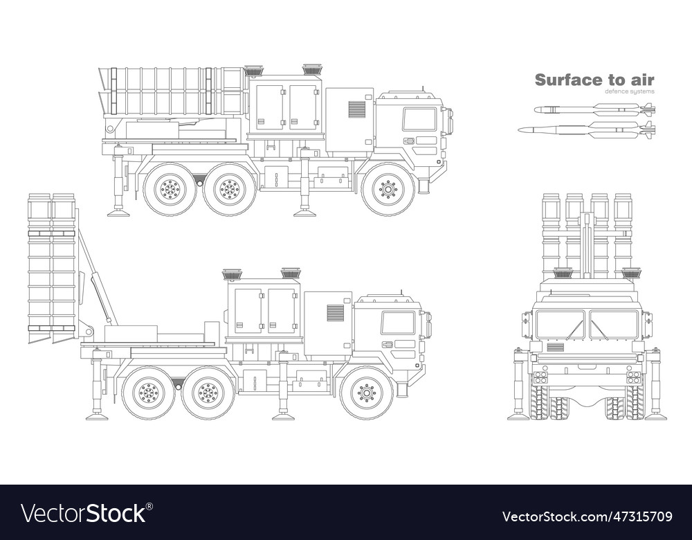 Outline drawing of air defense missile system Vector Image