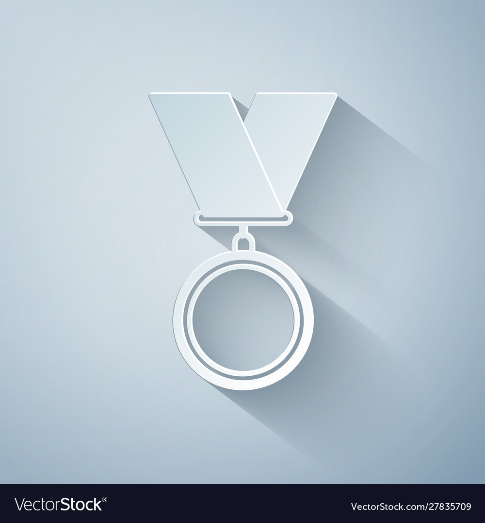 Paper cut medal icon isolated on grey background