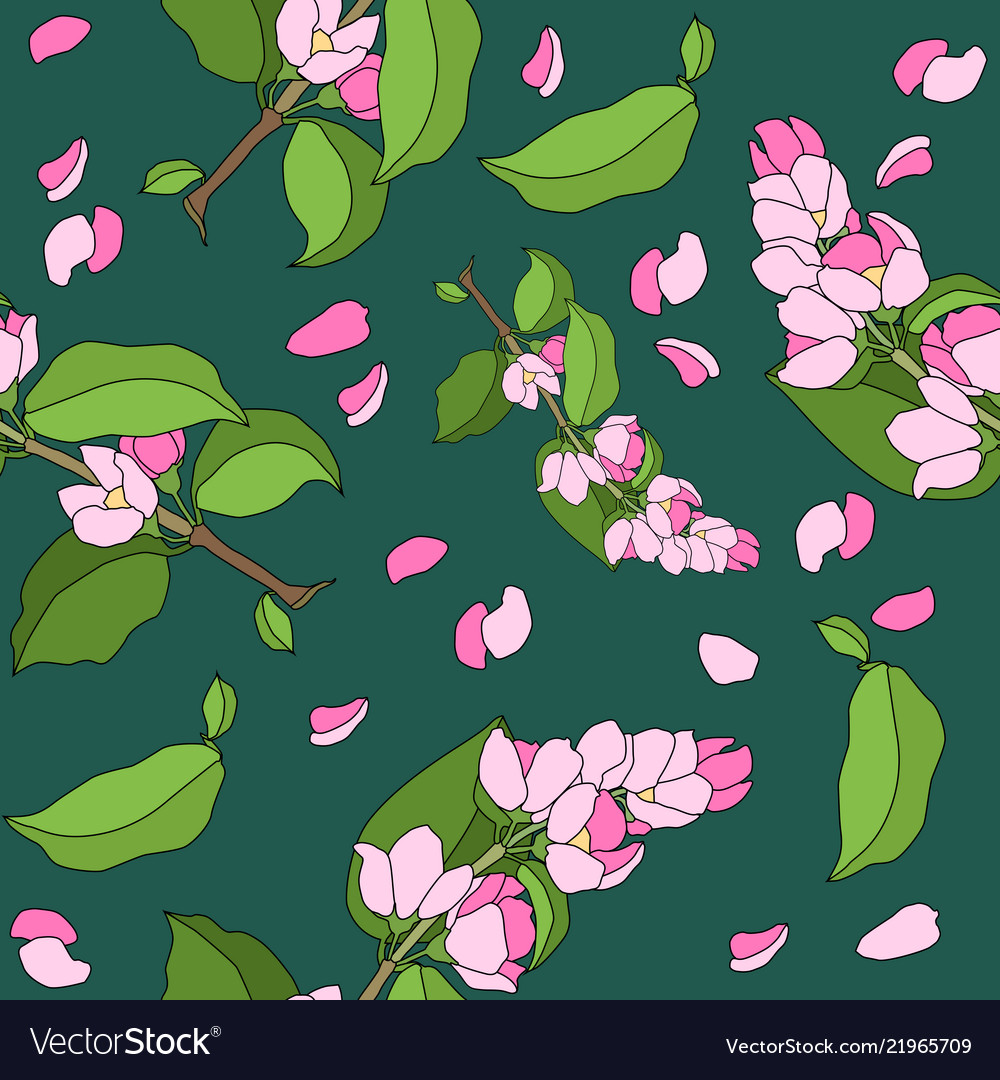 Seamless pattern with flowered cherry branch