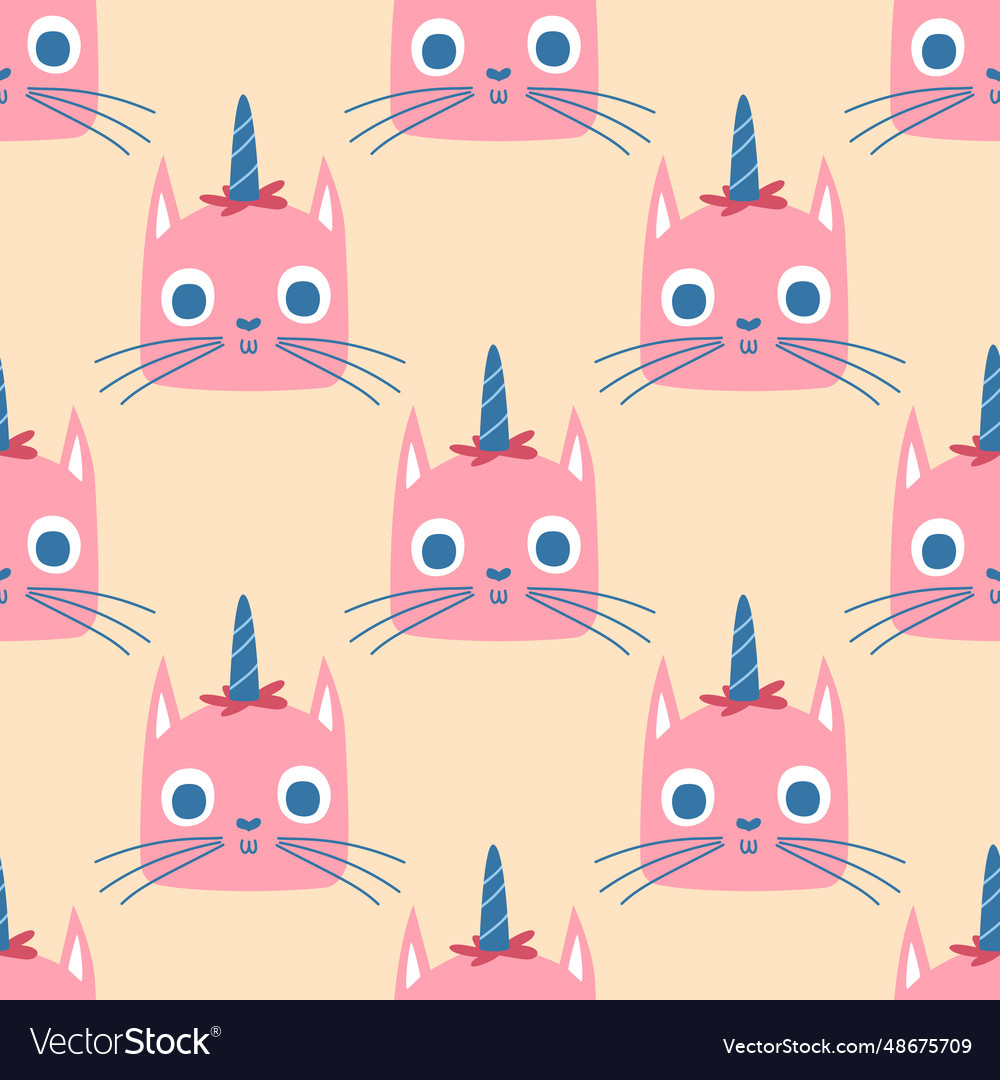 Seamless pattern with unicorn cat