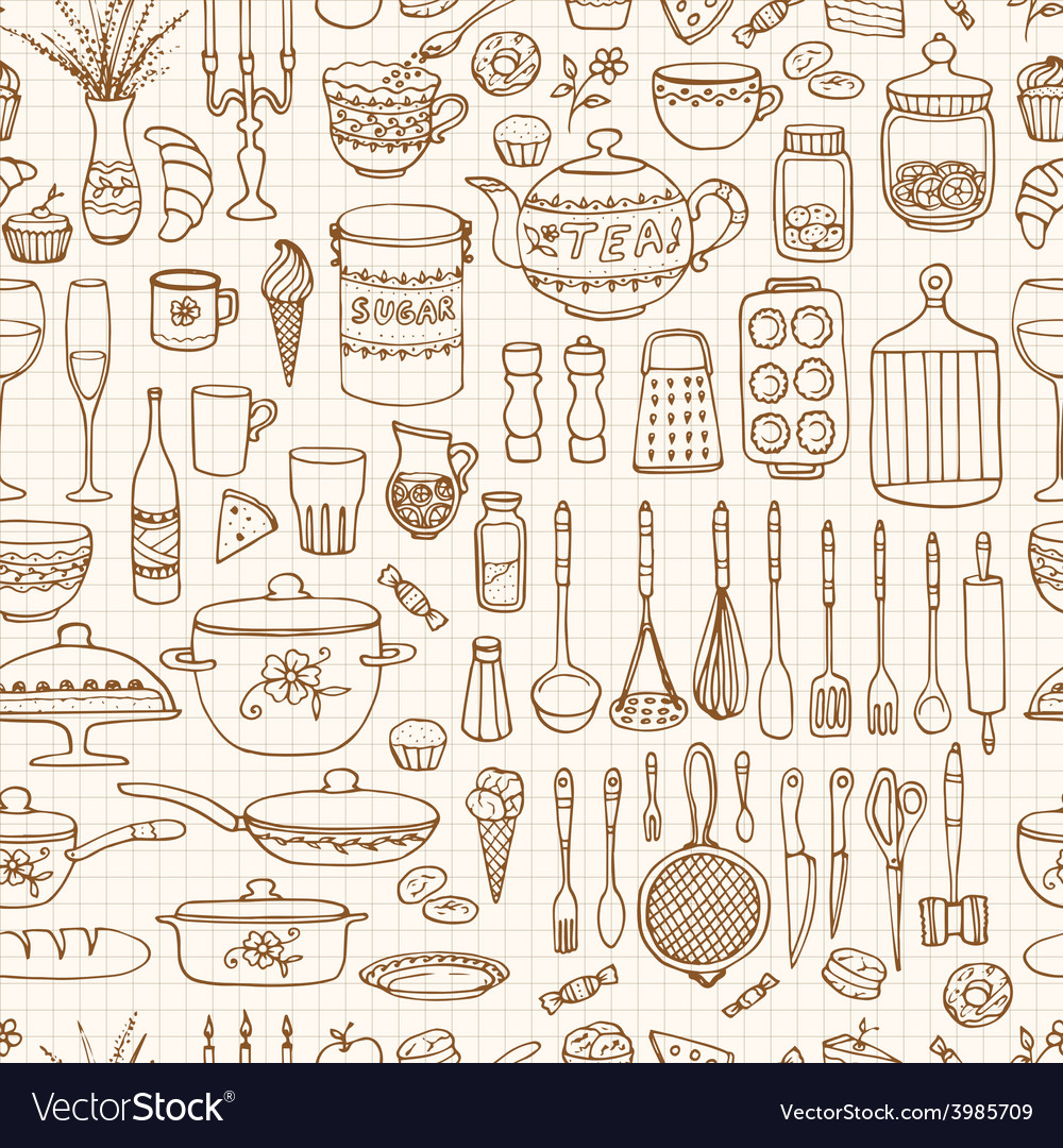 Set hand drawn cookware Royalty Free Vector Image