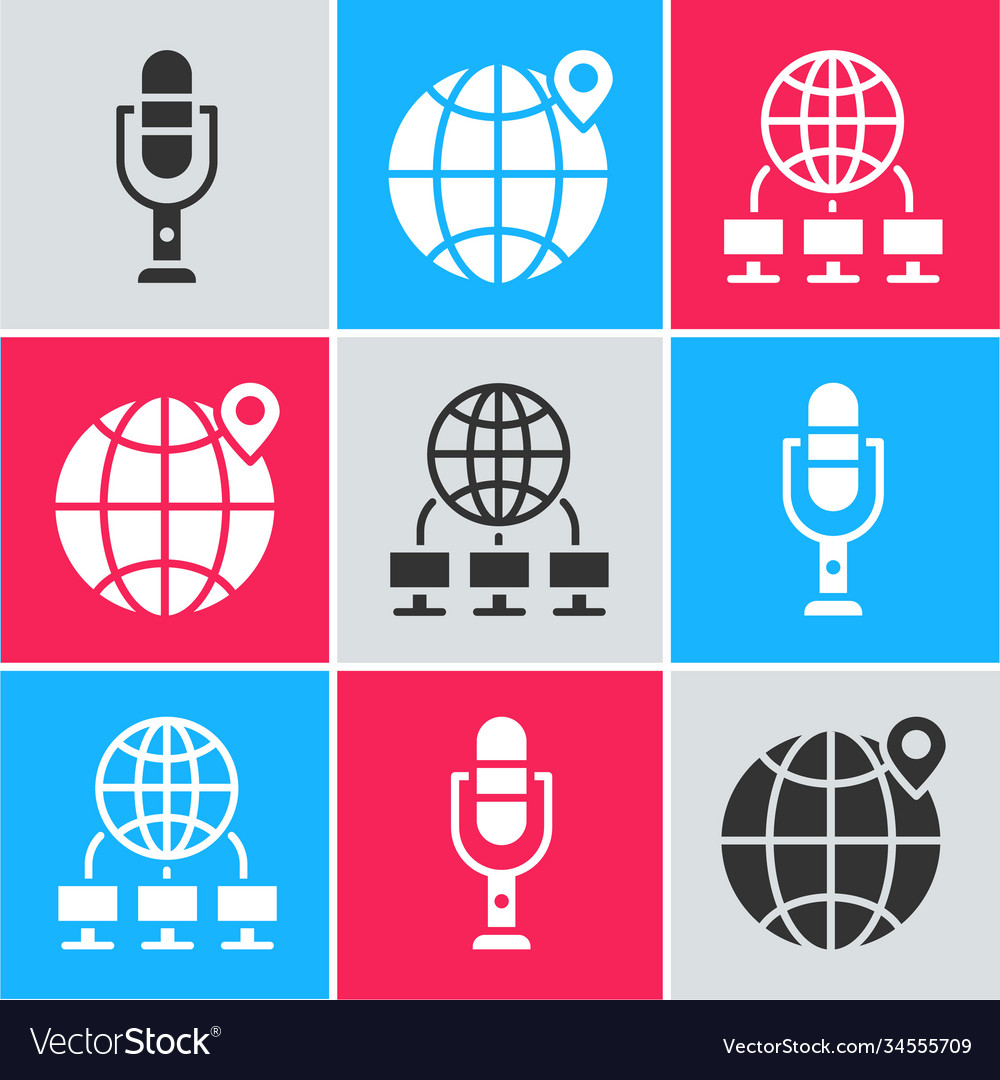 Set microphone location on globe and computer vector image Set microphone location on globe and computer