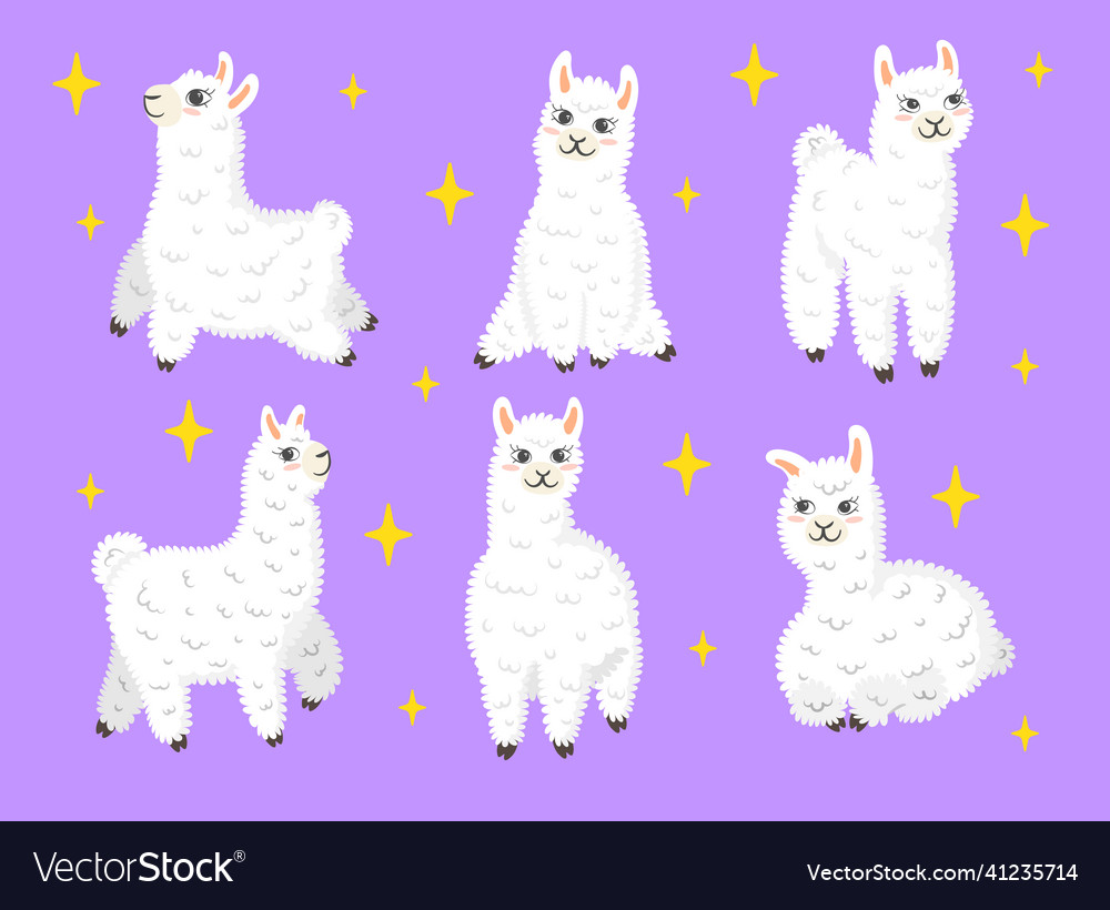 Cute lama cartoon set Royalty Free Vector Image