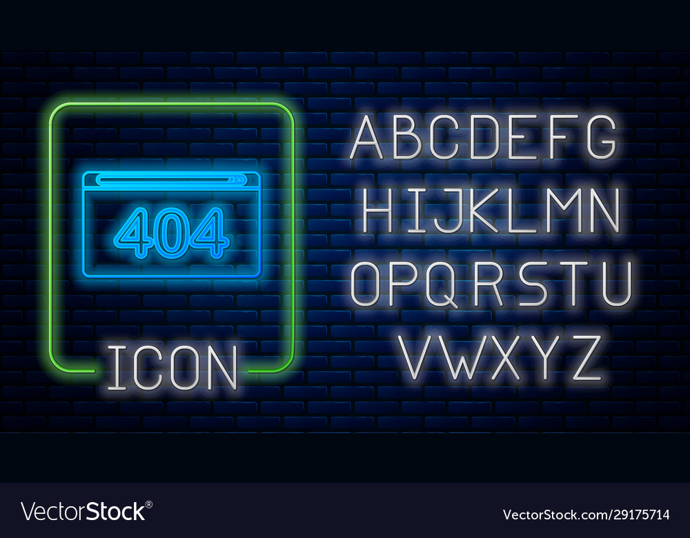 Glowing neon page with a 404 error icon isolated vector image Glowing neon page with a 404 error icon isolated