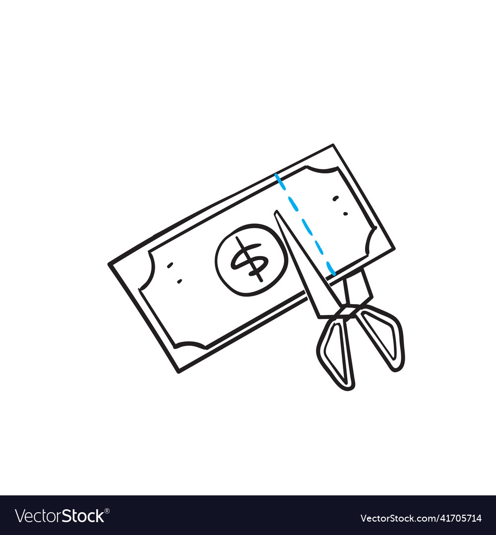 Hand Drawn Doodle Cut Money With Scissor Symbol Vector Image