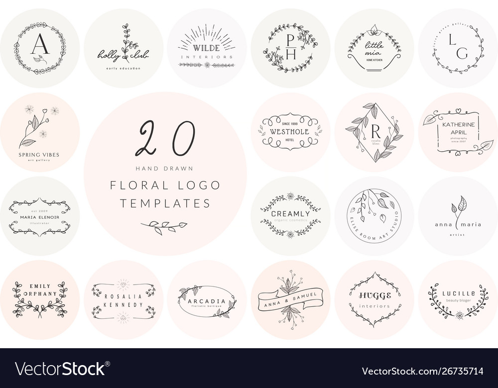 Hand Drawn Floral Logo Templates Collection Vector Image 8691