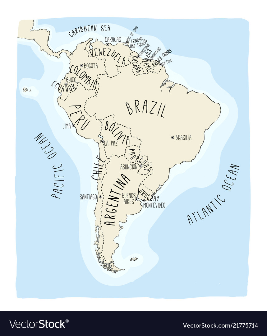 Hand drawn map of south america Royalty Free Vector Image