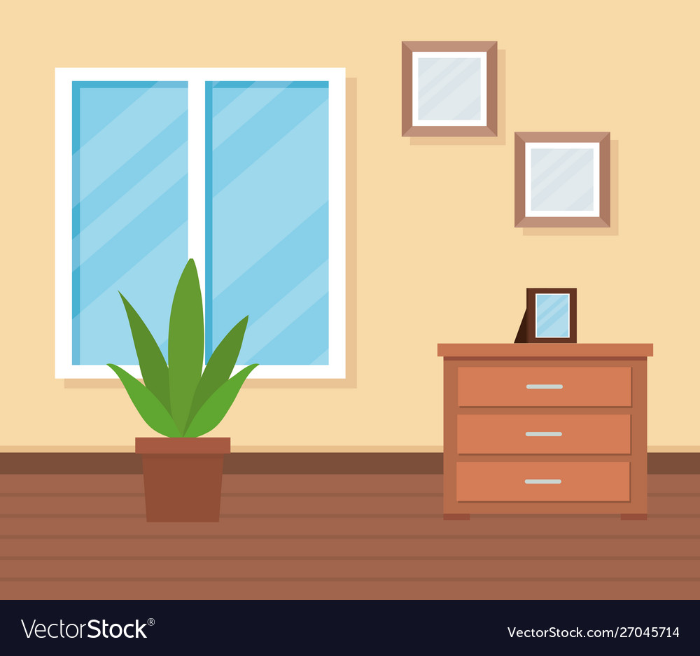 Home livingroom with window and pictures Vector Image