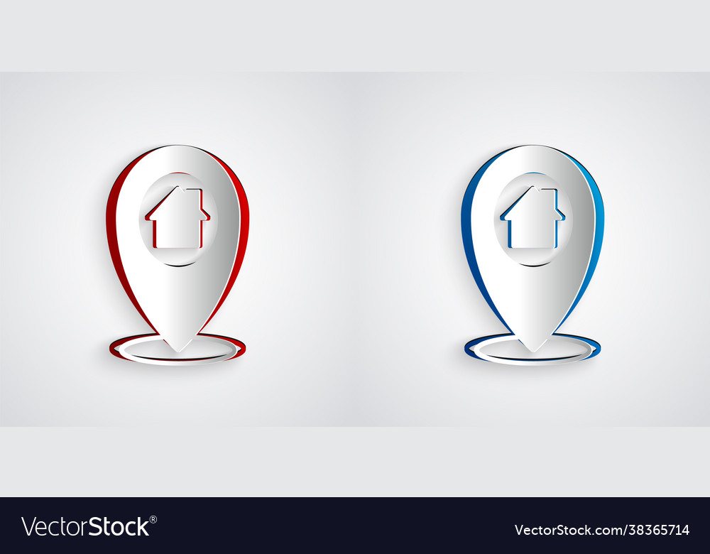 Paper cut map pointer with house icon isolated vector image Paper cut map pointer with house icon isolated