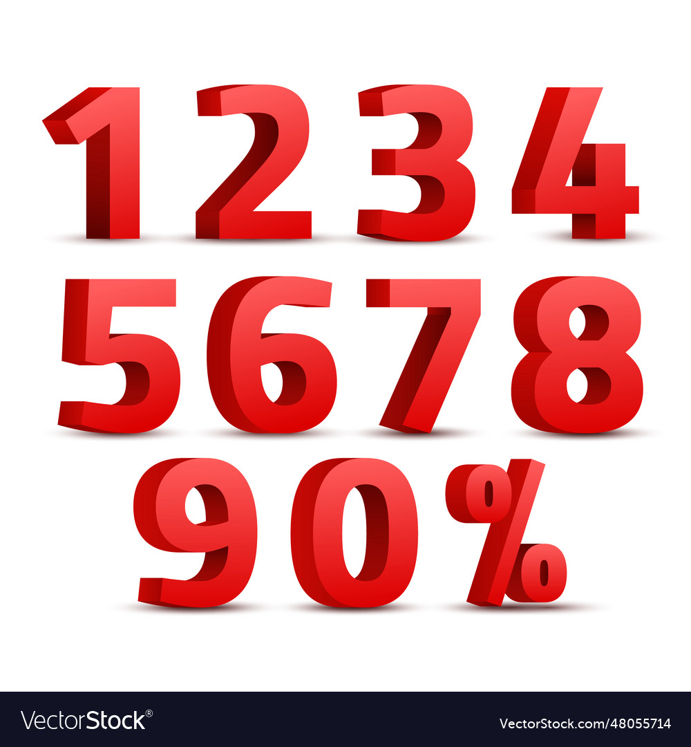 Set of 3d red numbers sign 3d number symbol Vector Image