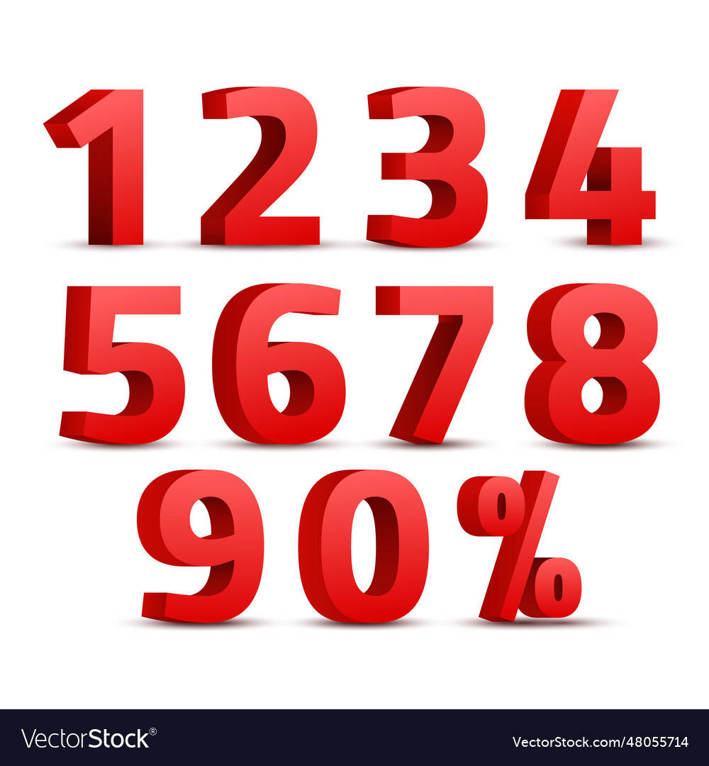 Set of 3d red numbers sign number symbol