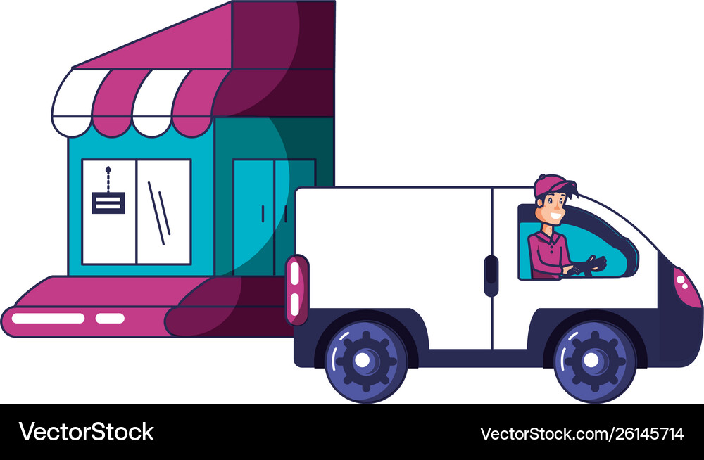 Worker delivery service with van vehicle and store