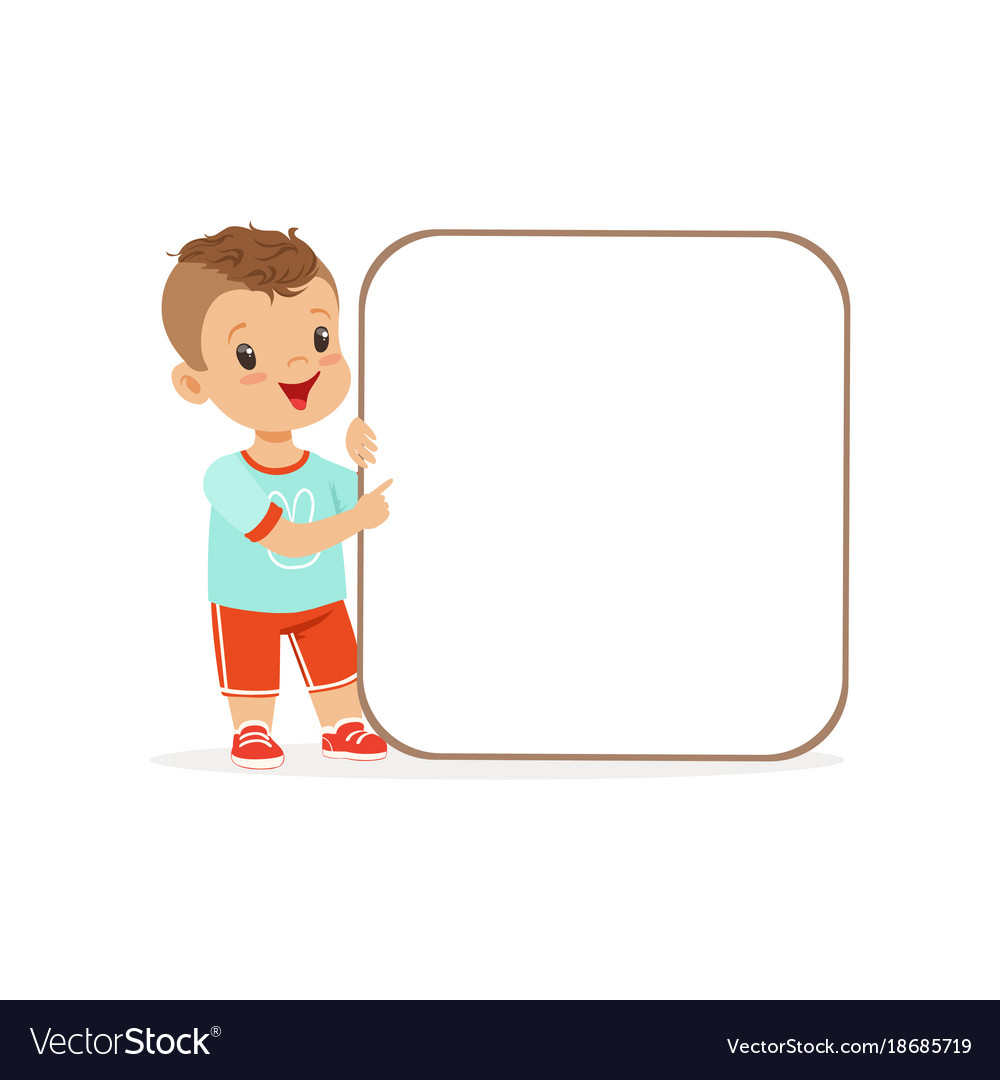 Cute boy character with white square empty message