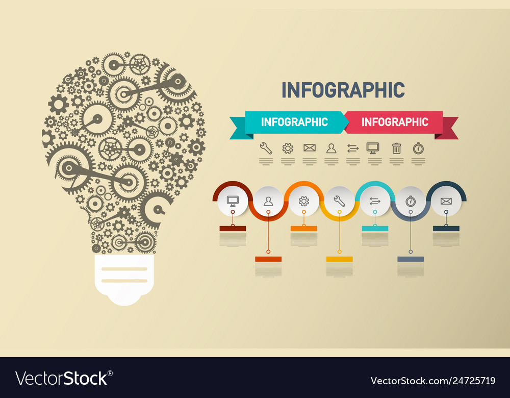 Infographic layout with cogs inside bulb data