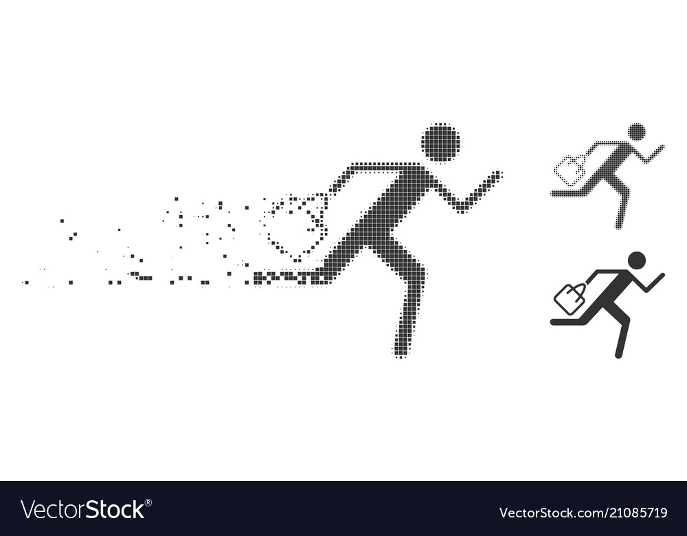 Shopping running man dissolved pixel halftone icon