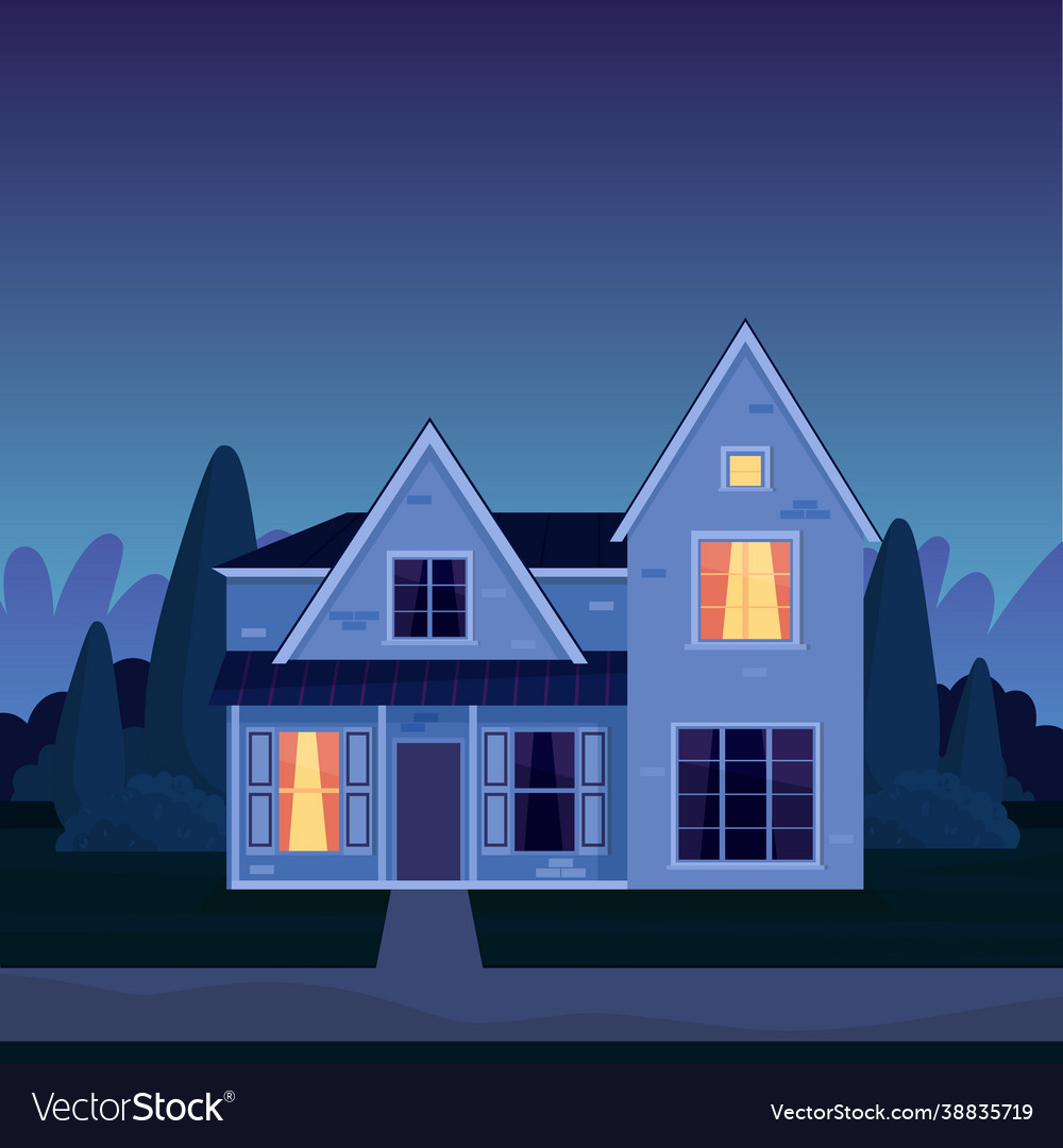 Street in suburb district with residential house vector image Street in suburb district with residential house