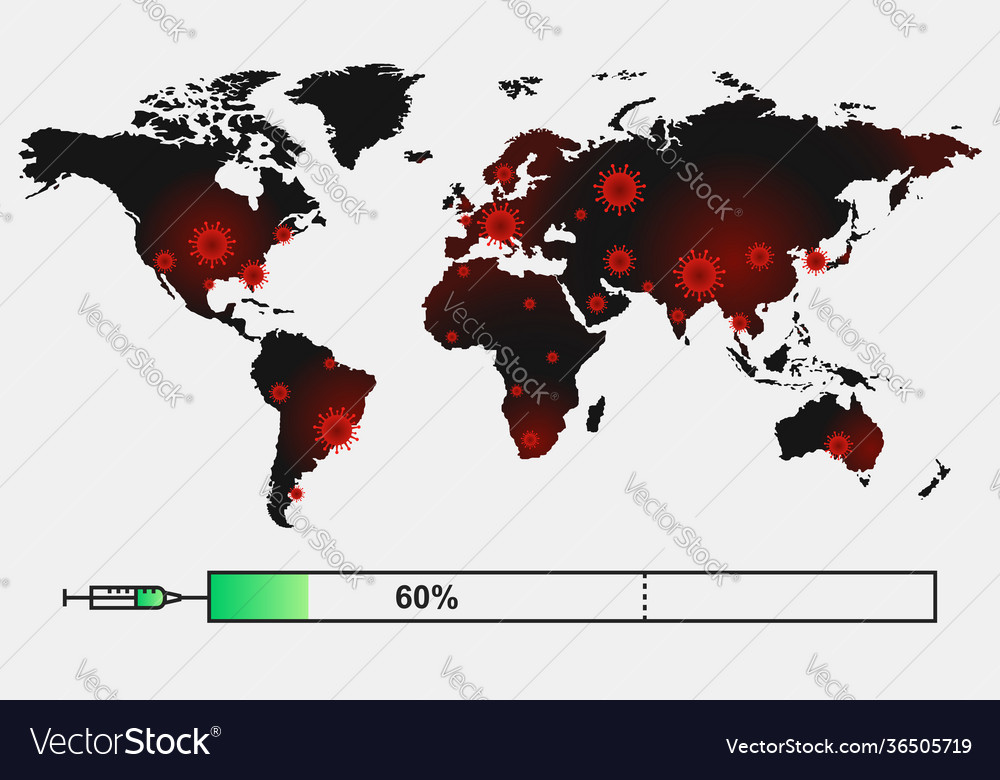 World map and vaccination rate or coverage concept