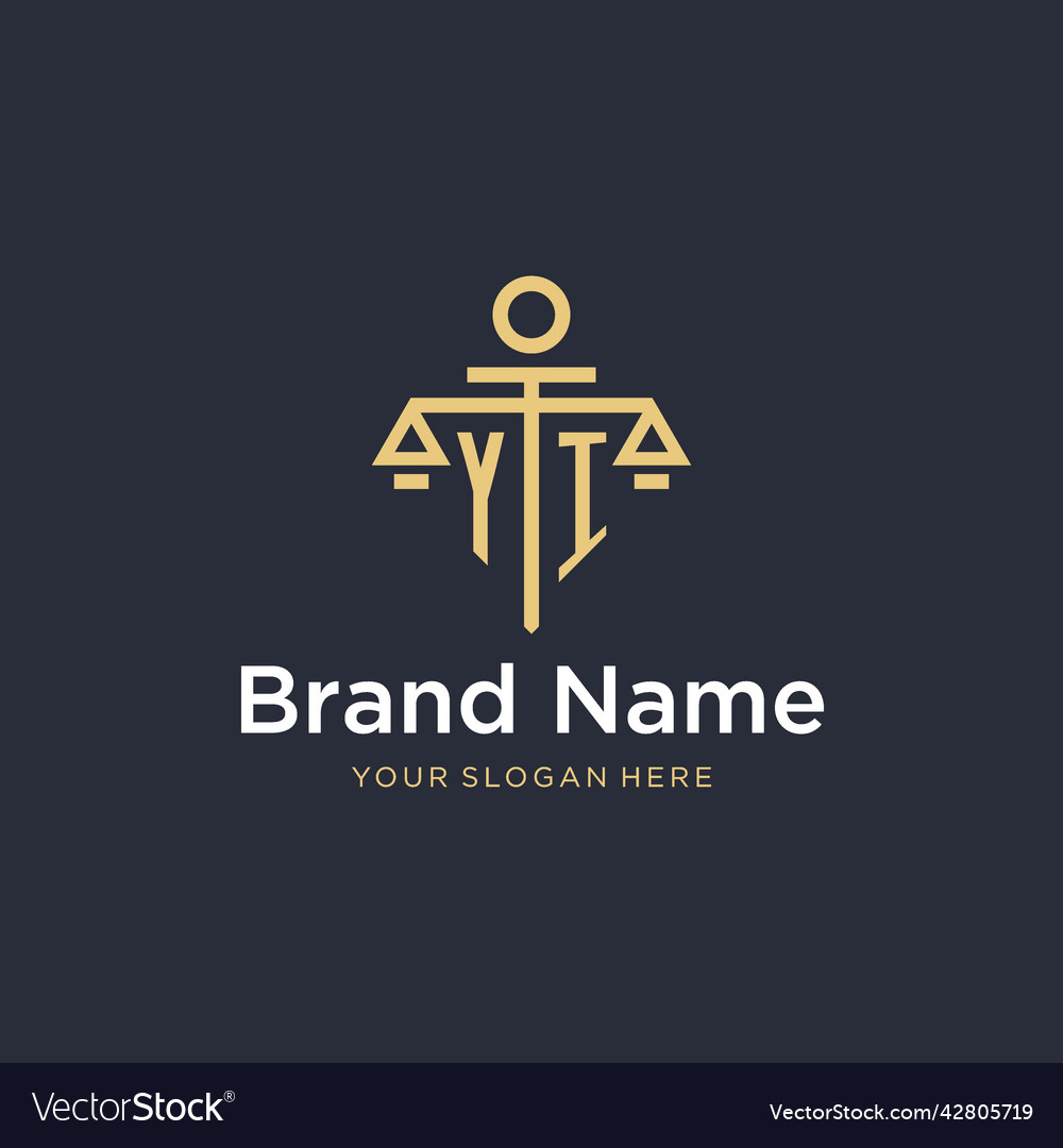 Yi initial monogram logo with scale and pillar