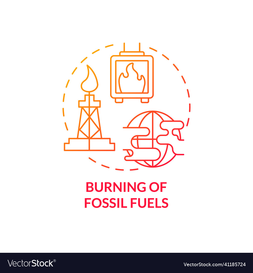 Burning of fossil fuels red gradient concept icon