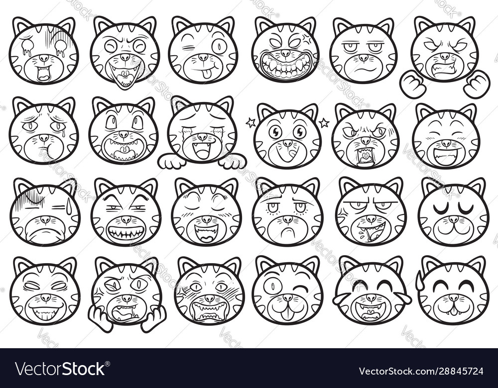 Süße und lustige Tier Katze Emoticons Umriss il