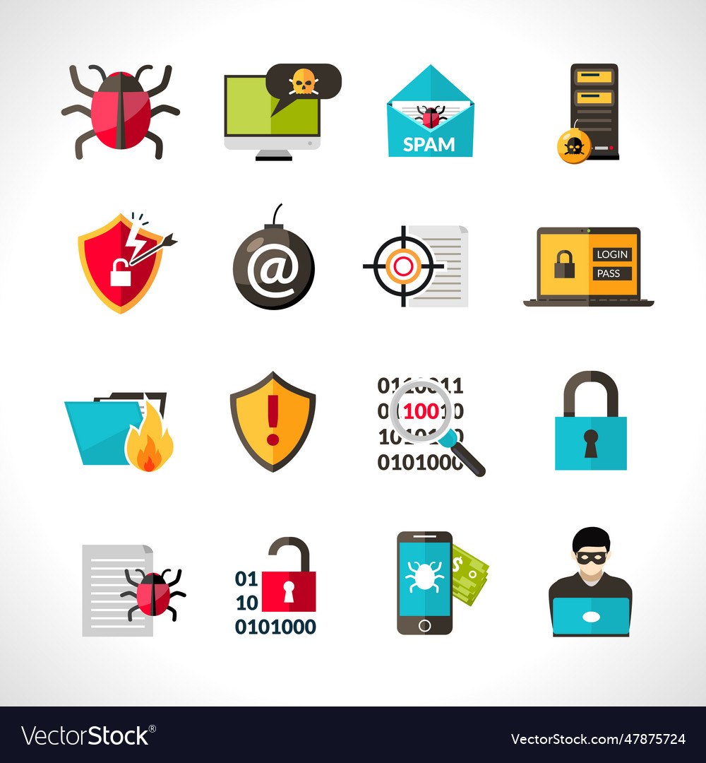 Cyber virus icons set virus icons set Royalty Free Vector