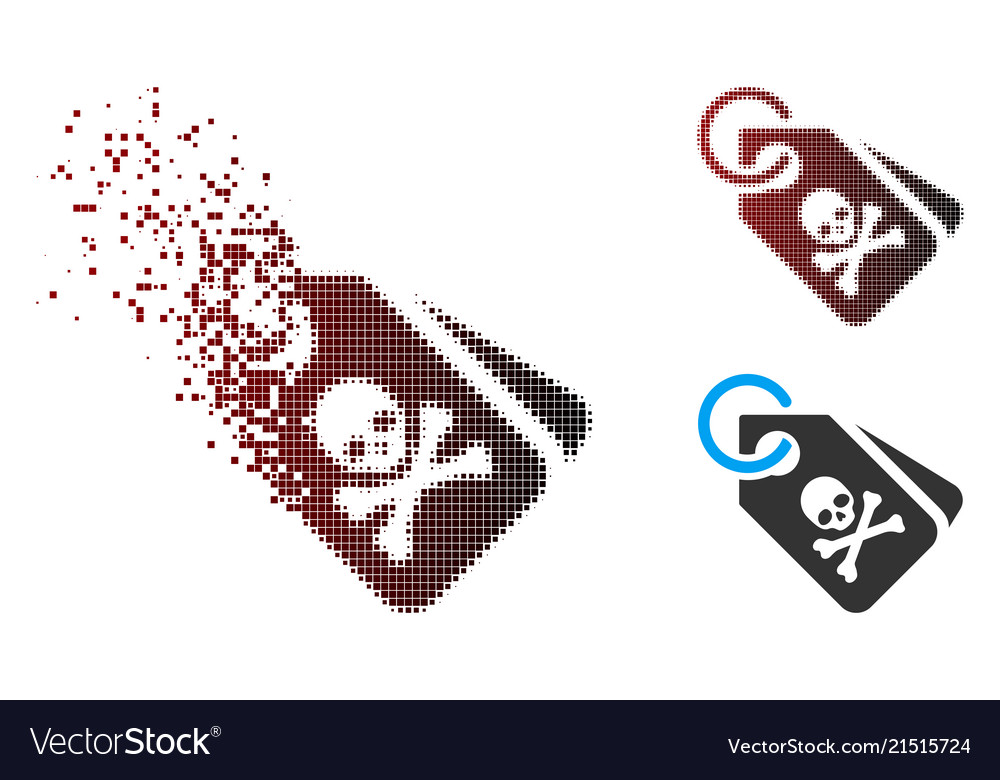 Decomposed pixel halftone death tags icon