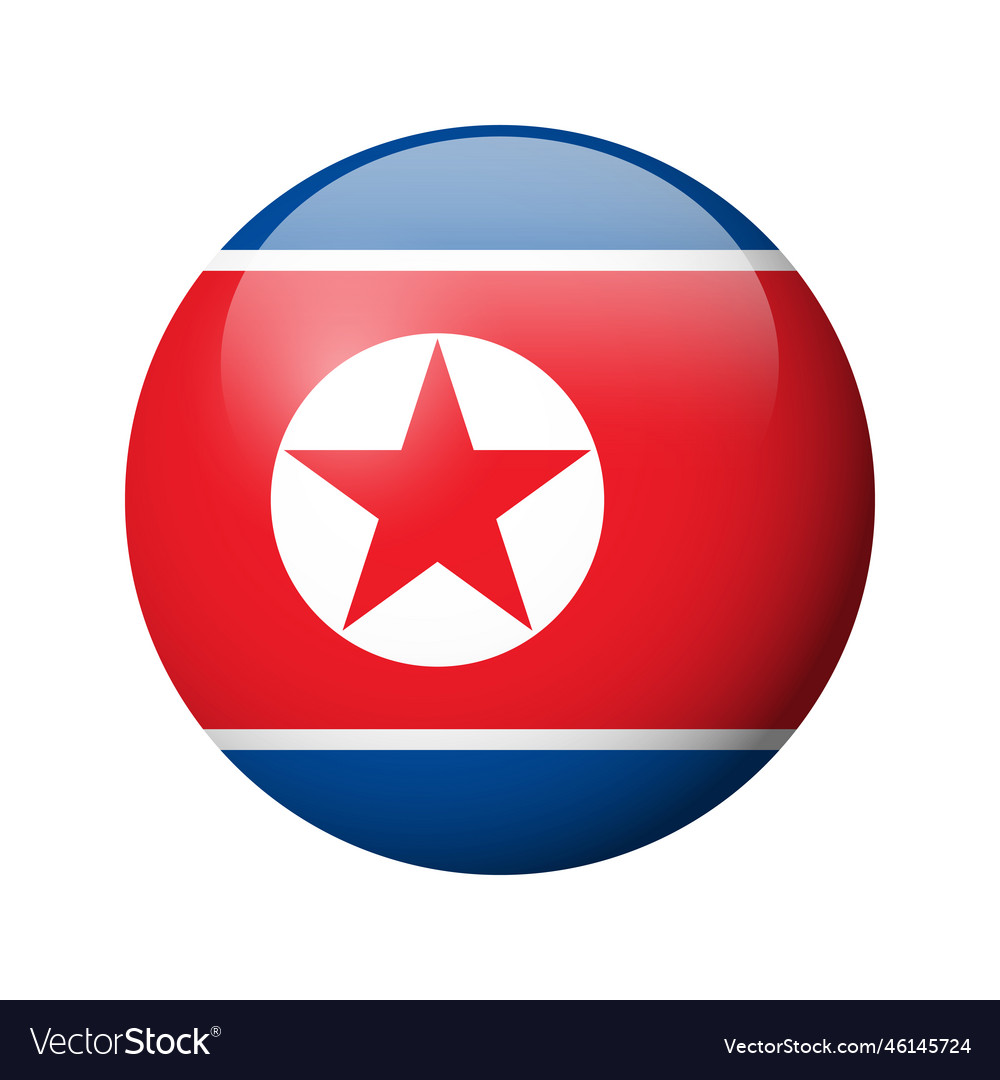 Glossy circle badge flag of north korea Royalty Free Vector