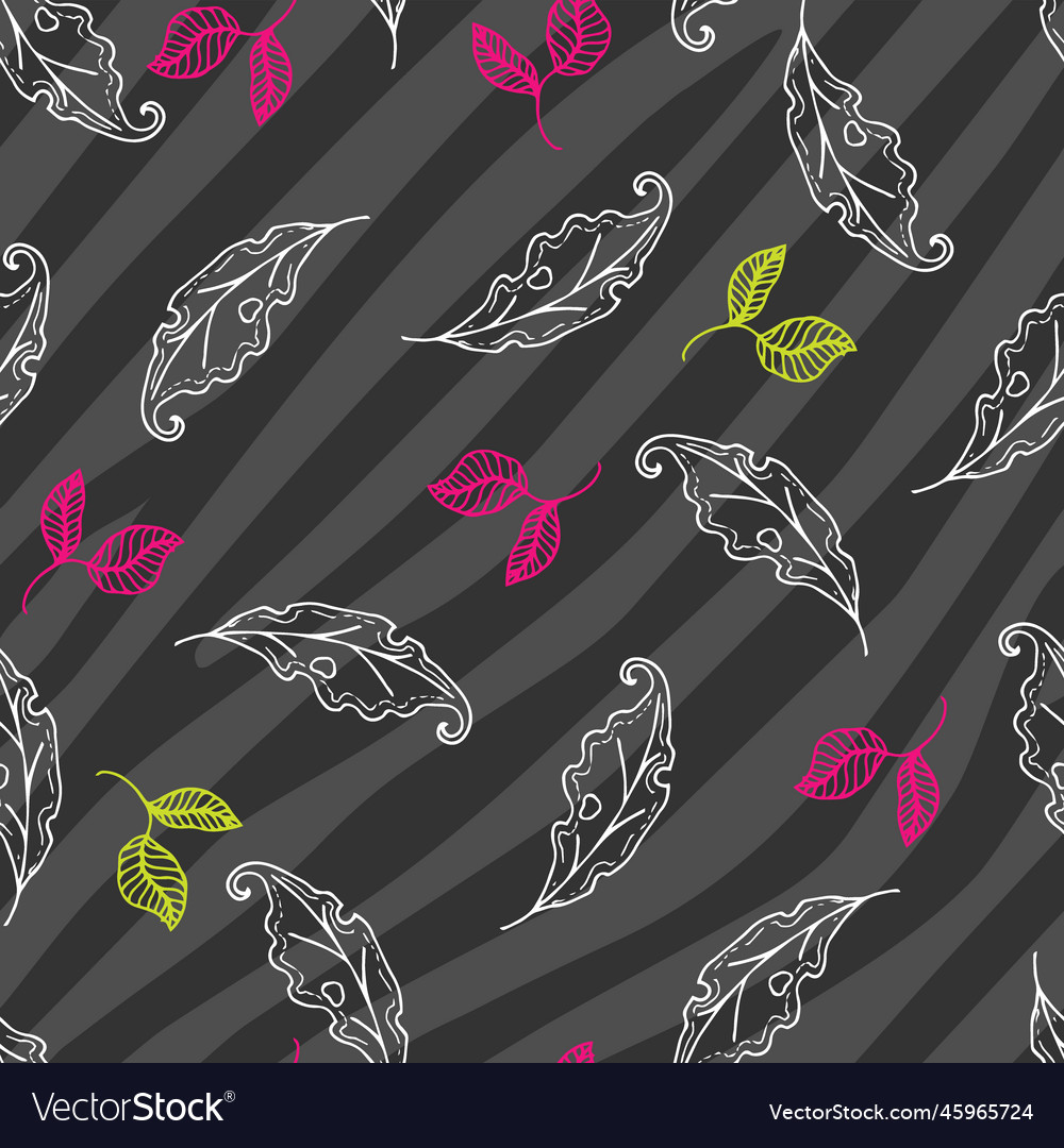 Line art leaves on zebra print seamless pattern Vector Image Line art leaves on zebra print seamless pattern