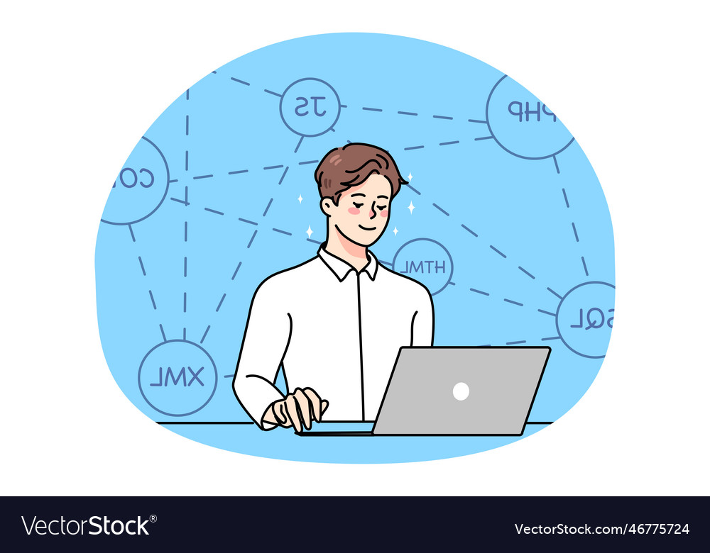Male web developer work code on computer