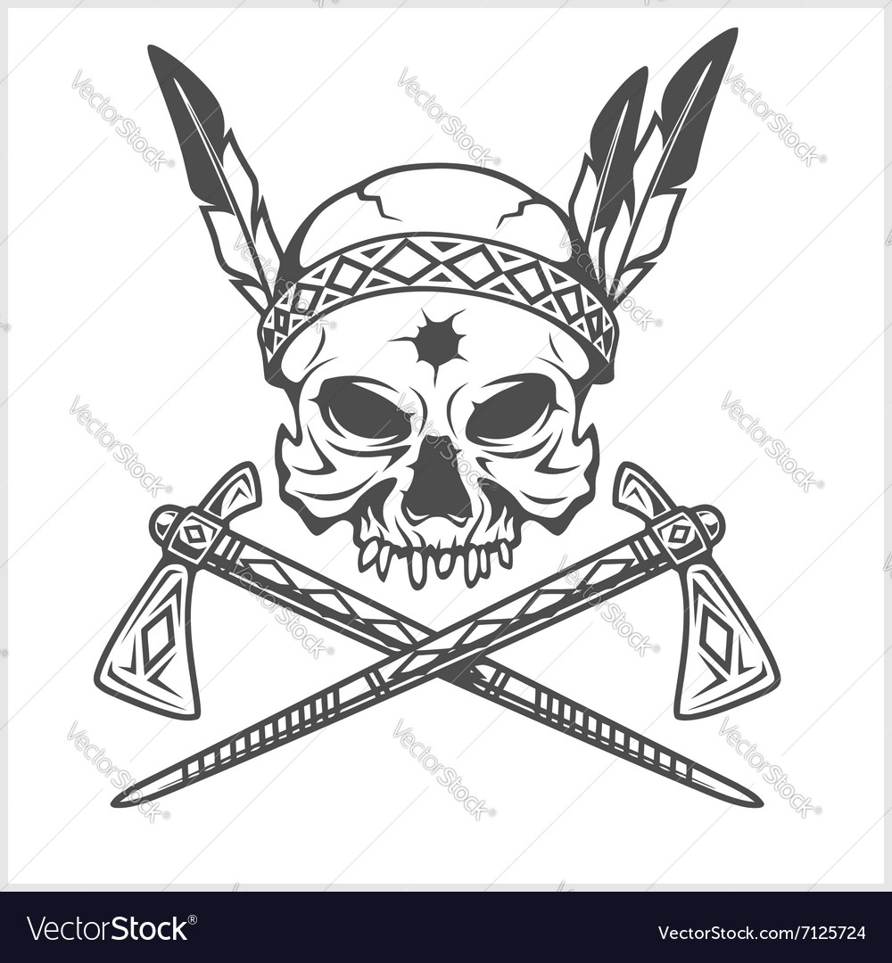 Native American Skull with Tomahawk