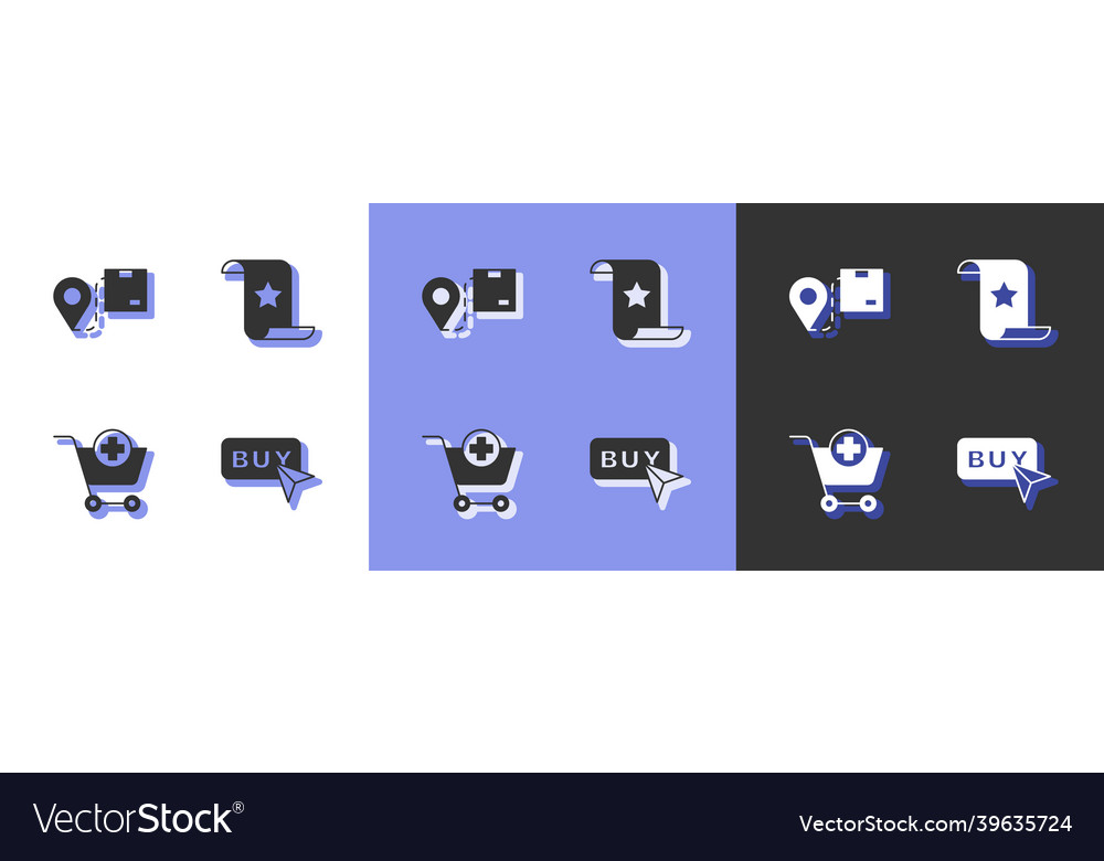 Set buy button location with cardboard box add Vector Image Set buy button location with cardboard box add