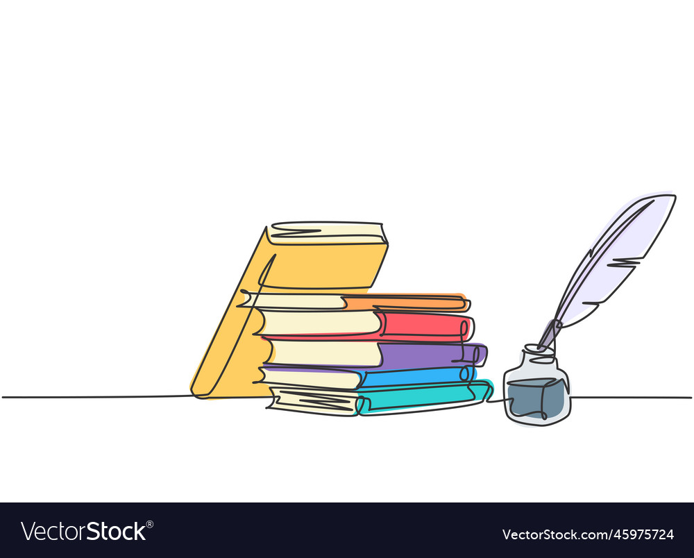 Single continuous line drawing of stack books vector image Single continuous line drawing of stack books