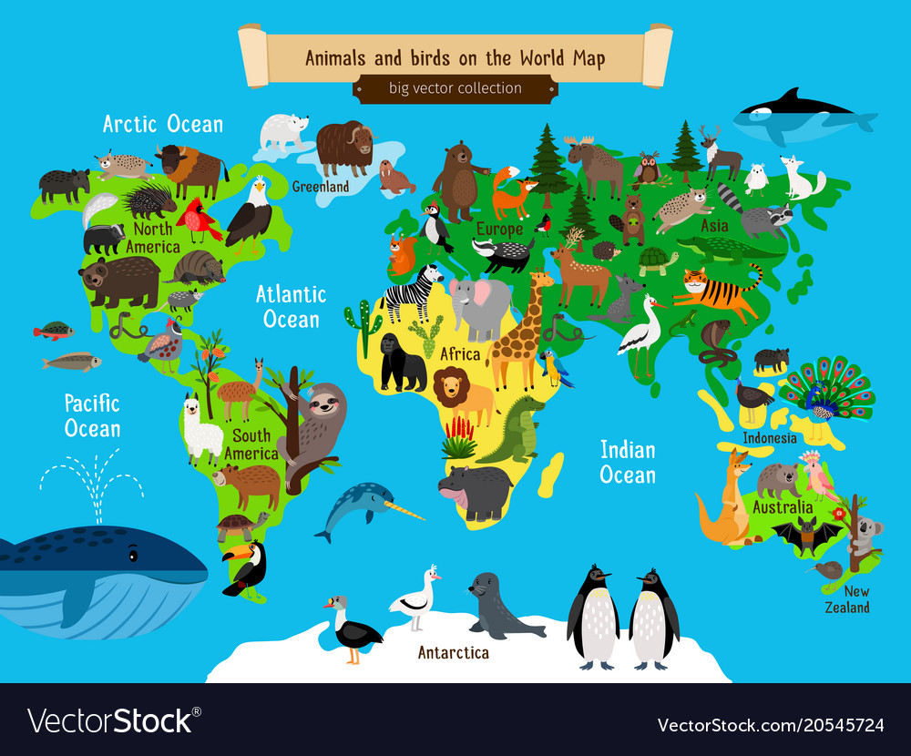 World Map Animals Europe And Asia South And